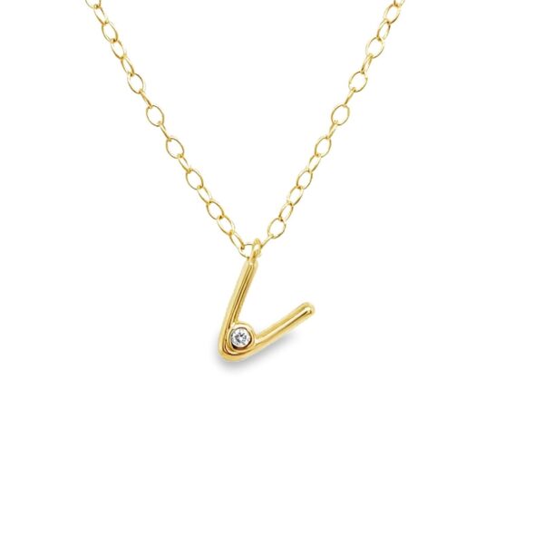 Letter "V" Diamond Initial Pendant Necklace, Set in 9ct Yellow Gold
