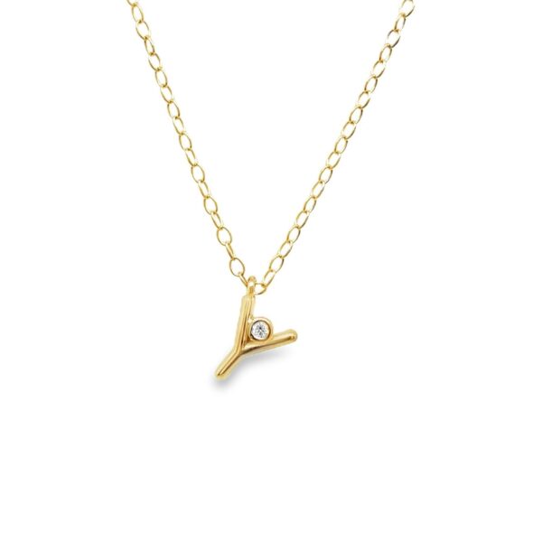 Letter "Y" Diamond Initial Pendant Necklace, Set in 9ct Yellow Gold