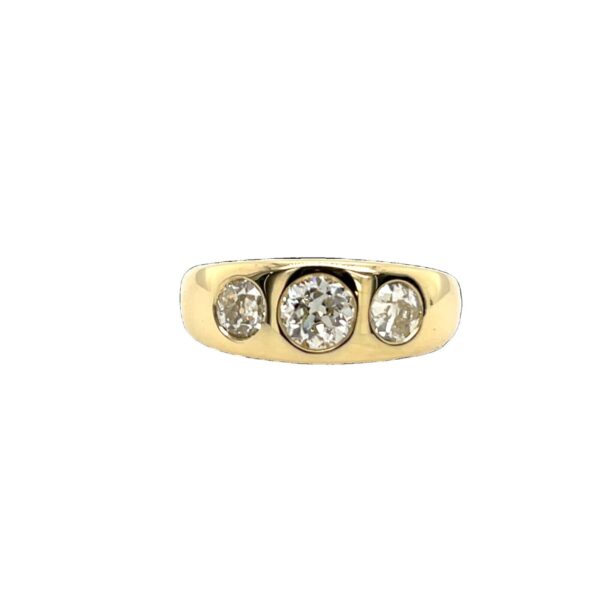 14ct Yellow Gold 3-Stone Diamond Ring, Set With 1.20ct Old Cut Diamonds