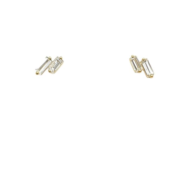 18ct Yellow Gold Diamond Stud Earrings Set With 0.60ct Baguette Diamonds