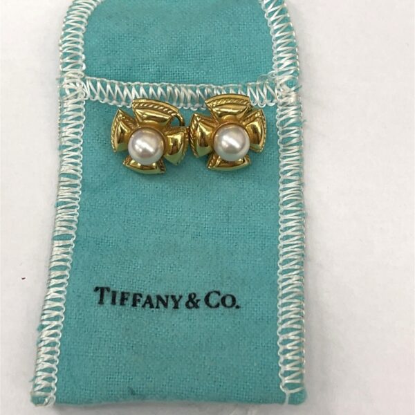 Tiffany & Co Schlumberger Pearl Earrings, Set In 18ct Yellow Gold