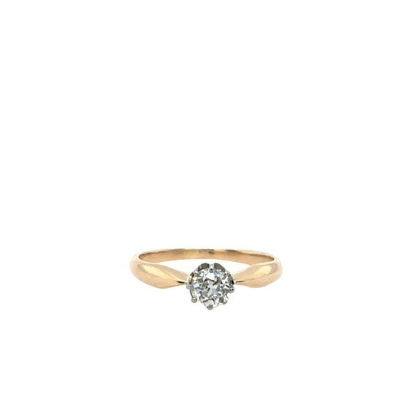 14ct Rose Gold & Platinum Diamond Ring, Set With 0.38ct Round Diamond