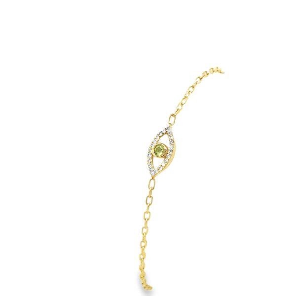9ct Yellow Gold Peridot Set Evil Eye Bracelet, August Birthstone