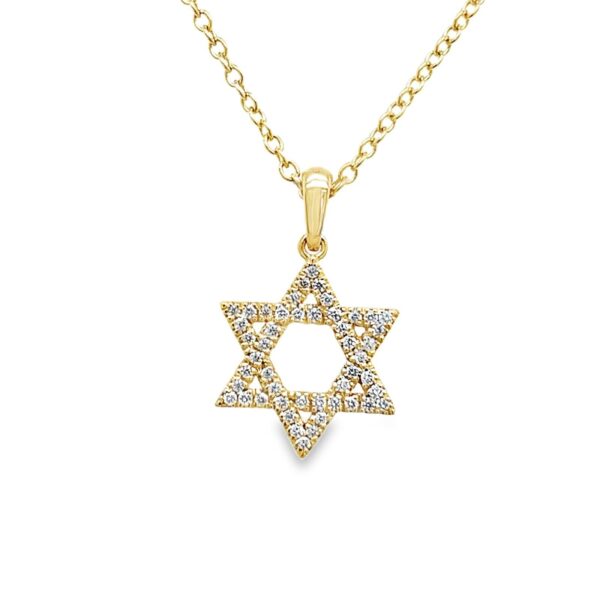 9ct Yellow Gold Pave Set Star of David on an 18/16" 9ct Yellow Gold Chain