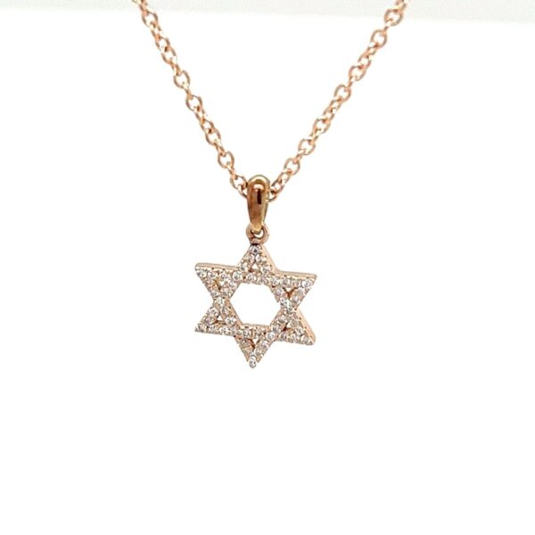 9ct Rose Gold Pave Set Star of David 11mm on an 18/16" 9ct Rose Gold Chain
