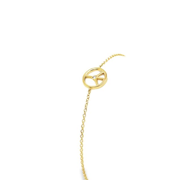 9ct Yellow Gold 9mm Peace Sign bracelet set with a diamond in the centre