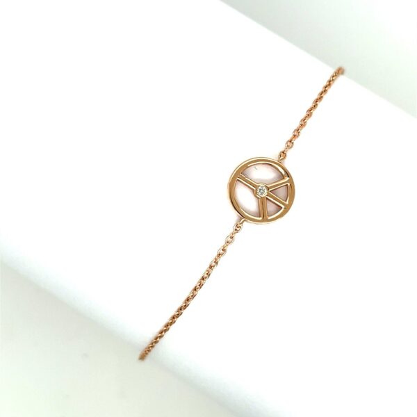 9ct Rose Gold 9mm Peace Sign bracelet set with a diamond in the centre