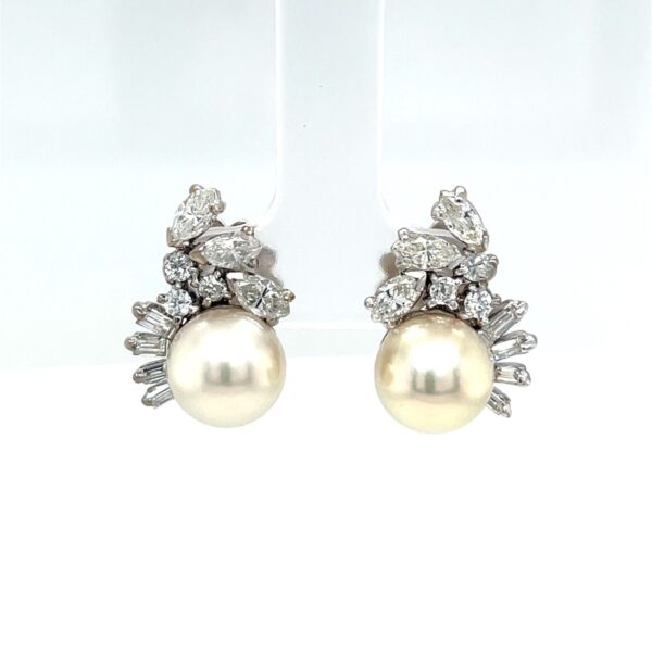 18ct White Gold Earrings Set With 2 Cultured Pearls and 1.90ct Diamonds