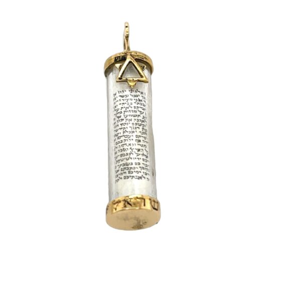 Mezuzah Pendant 18ct Yellow Gold with Incorporated Hai and Star