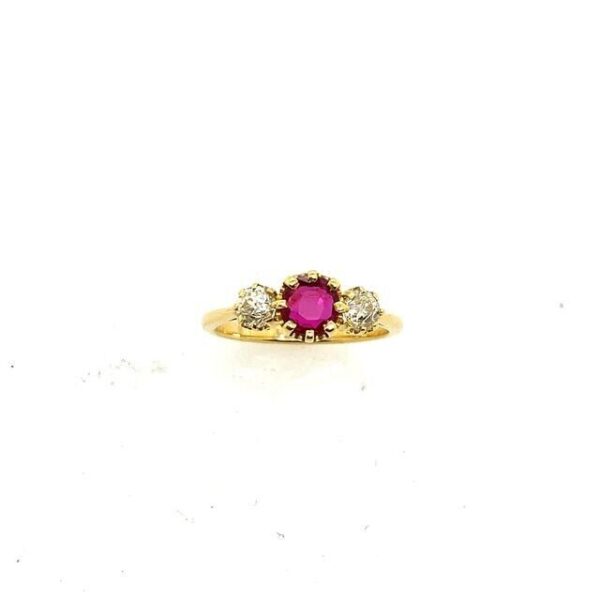 Fine Quality 18ct Yellow Gold 0.75ct Ruby and 0.52ct Victorian Cut Diamond Ring
