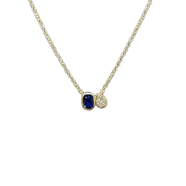Sapphire & Diamond Pendant Set in 18ct Yellow Gold, On 18ct Gold Chain
