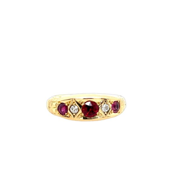 Vintage 18ct Yellow Gold Diamond & Ruby Ring