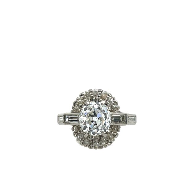 Vintage 1.79ct Cushion Victorian Cut Diamond Ring, Set In Platinum