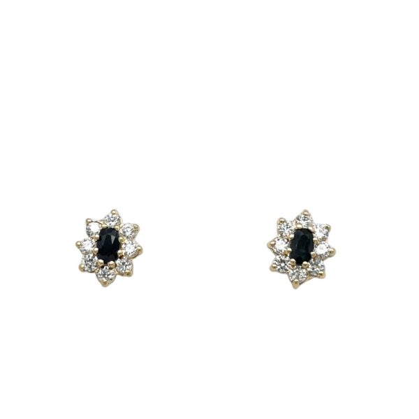 9ct Yellow Gold Sapphire & Cubic Zirconia Stud Earrings