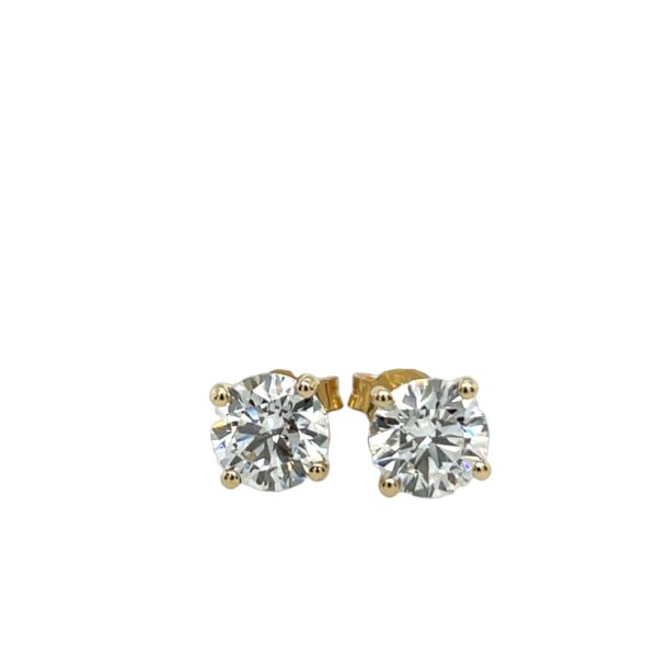 9ct Yellow Gold Lab Created Diamond Stud Earrings, 1.54ct & 1.53ct F/VS1, IGI