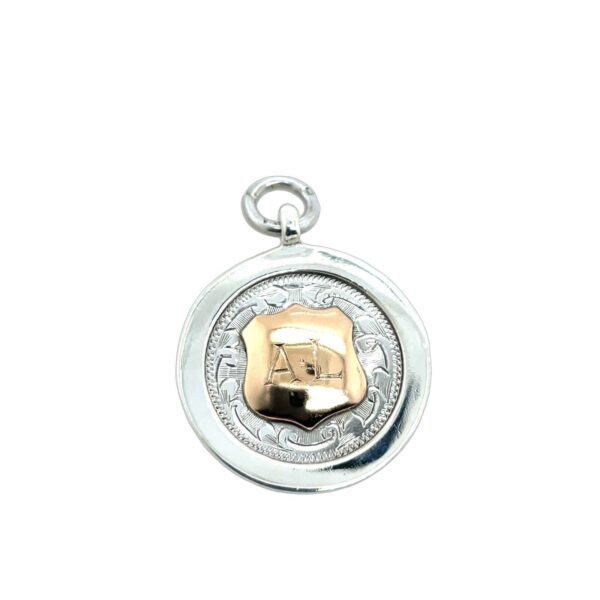 Vintage Sterling Silver Medal With 9ct Gold Centre With Initials "AL"