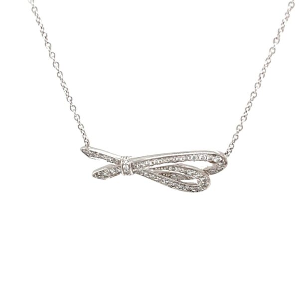 Tiffany & Co Diamond Bow Pendant Necklace Set In 18ct White Gold