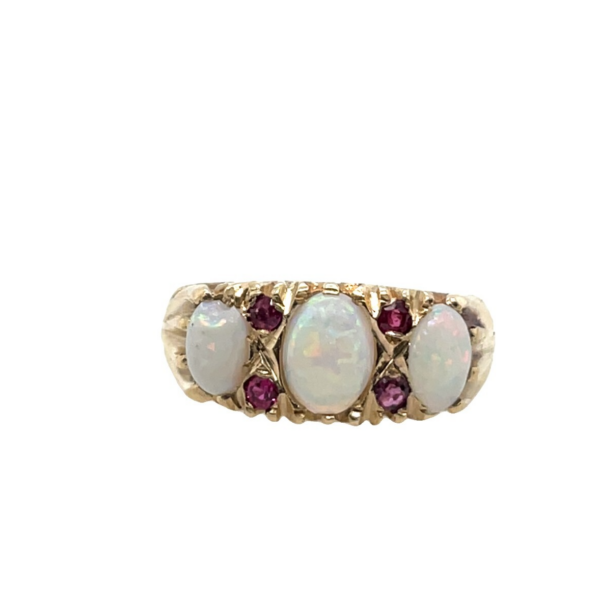 9ct Yellow Gold Opal & Ruby Ring