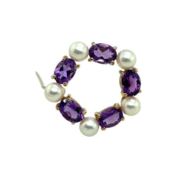 Vintage Pearl & Amethyst Brooch, Set in 9ct Yellow Gold