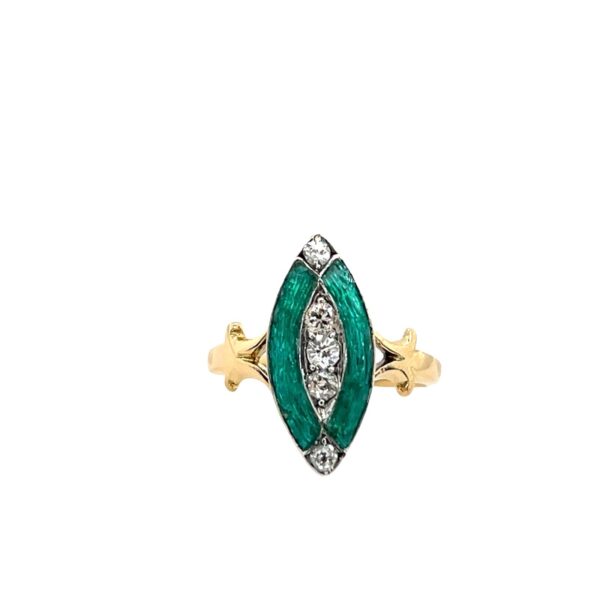 Antique Diamond Ring with Turquoise Enamel In 18ct Yellow and White Gold