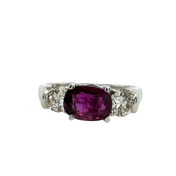 3 Stone Ruby and Diamond Ring Set in 14ct White Gold