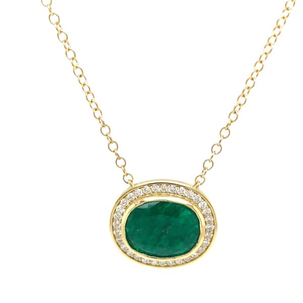 Emerald & Diamond Pendant Set in 18ct Yellow Gold