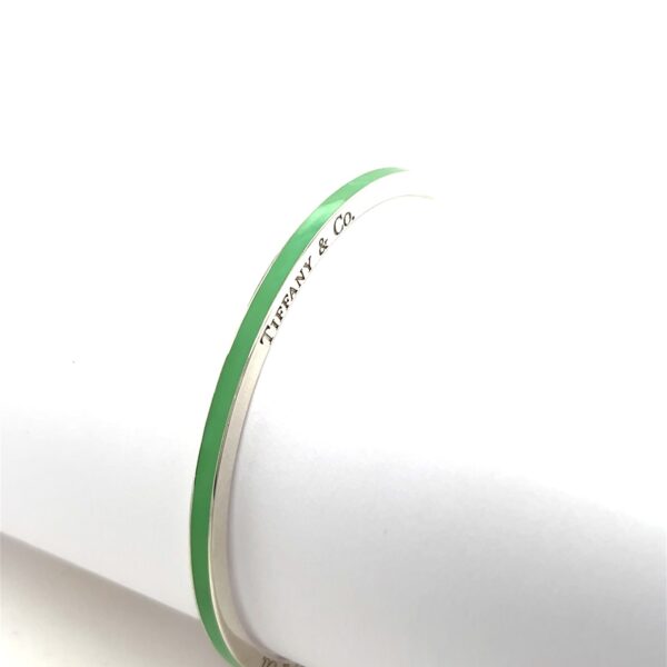 Tiffany & Co Silver Green Enamel Stripe Bangle Bracelet
