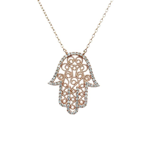 9ct Rose Gold Diamond Set Hamza Necklace, 0.33ct Diamonds