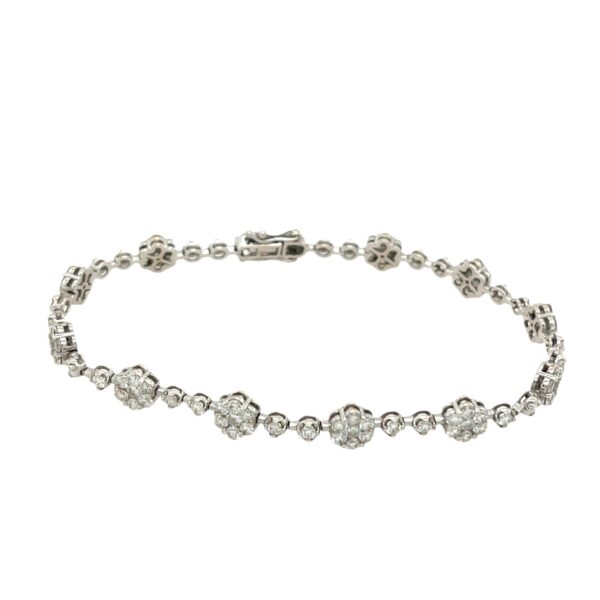 Diamond Cluster Tennis Bracelet Set in 18ct White Gold With 3.50ct