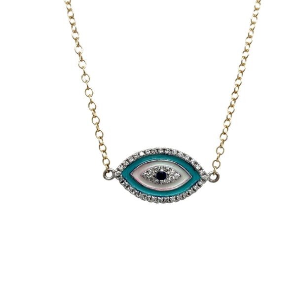 Evil Eye Diamond & Sapphire Pendant Set In 9ct White and Yellow Gold