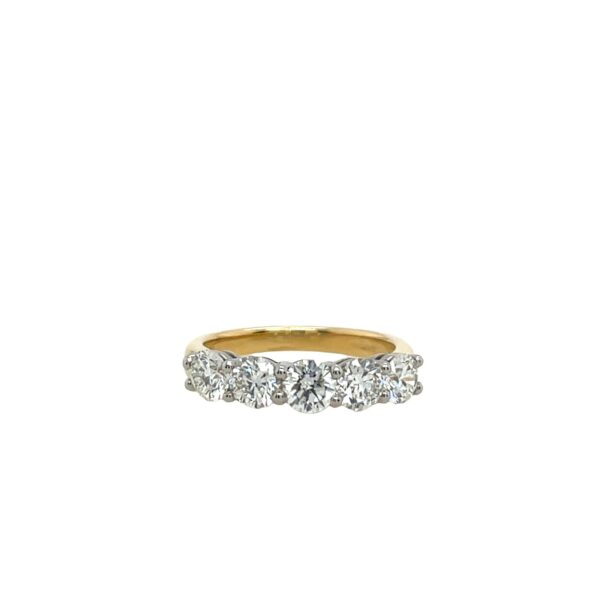 18ct Yellow Gold & Platinum 5 Diamond GIA Ring, 1.70ct G-VS1