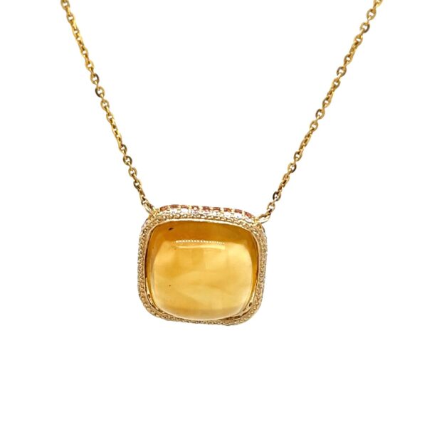 Citrine & Diamond Pendant – 18ct Yellow Gold Hidden Halo Design