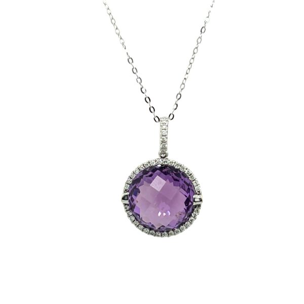 Amethyst & Diamond Pendant Set in 18ct White Gold
