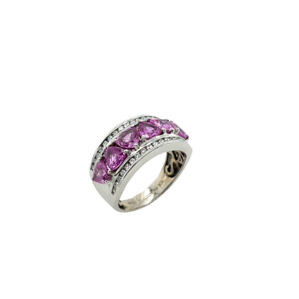 Pink Sapphires & Diamond Dress Ring Set in 18ct White Gold