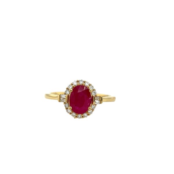 ILIANA 18ct Yellow Gold Ring Set with Ruby and Natural Diamonds