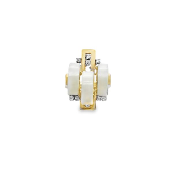 14ct Yellow Gold White Ceramic & Diamond Ring