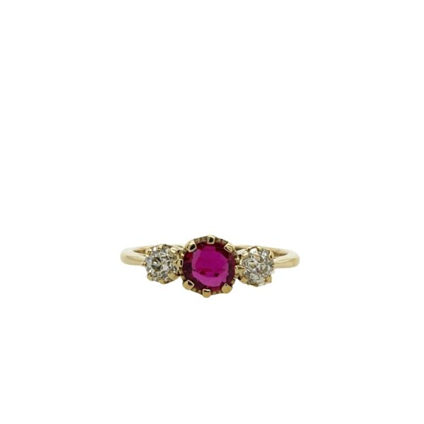 18ct Yellow Gold Ring Set with Ruby and Matching Diamonds
