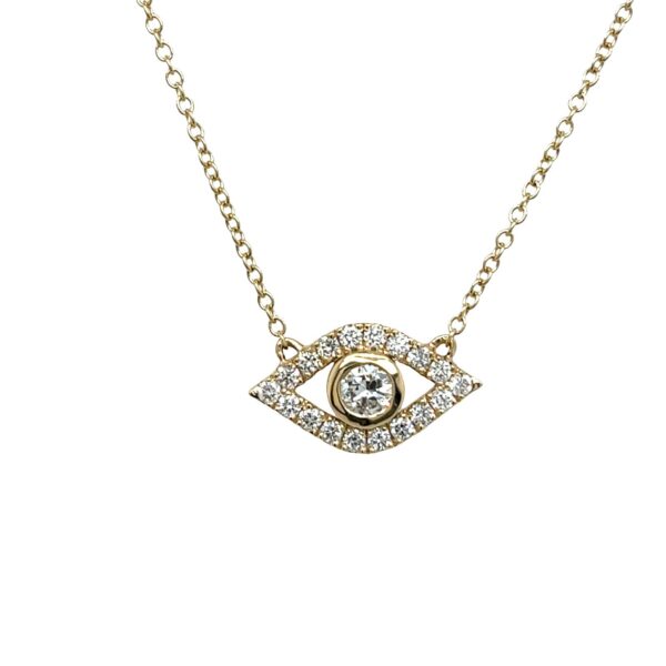 Evil Eye Diamond Pave set Necklace In 9ct Yellow Gold