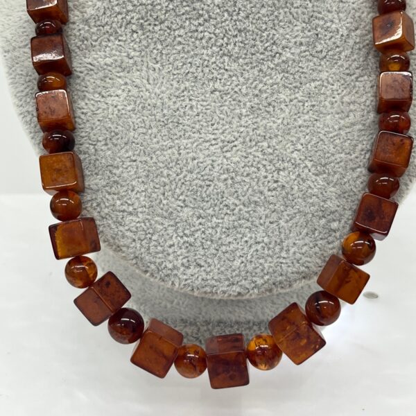Vintage Amber Necklace - 18" Mixed Square and Round Amber Beads