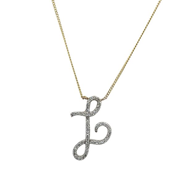 18ct Yellow & White Gold Diamond "L" Initial Pendant on 18" Chain