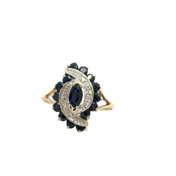 9ct Yellow Gold Sapphire and Dimond Cluster Ring