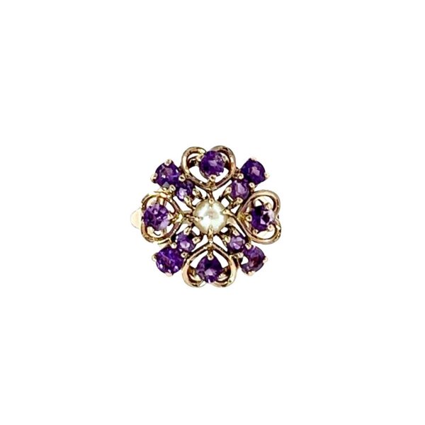 Amethyst & Pearl Cluster Ring – 9ct Yellow Gold