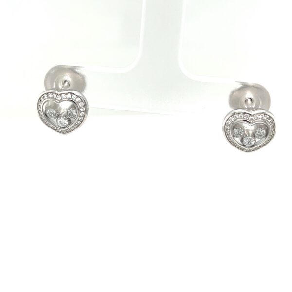 Chopard 18ct WG Happy Diamond Heart Stud Earrings with 3 Floating Diamonds