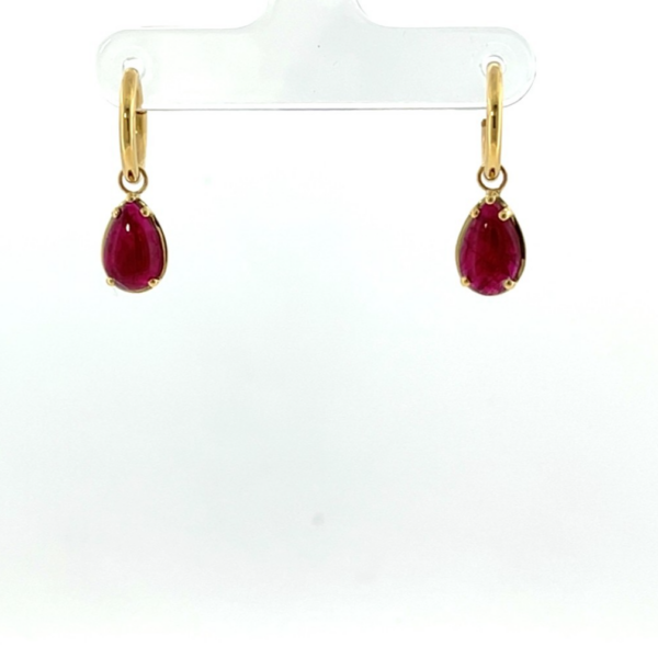 18ct Yellow Gold Earrings Set With 2 Pear Shape Natural Rubies