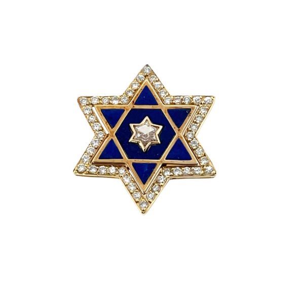 Diamond Star of David Pendant – Blue Lapis, 14ct Yellow Gold, 0.80ct Diamonds