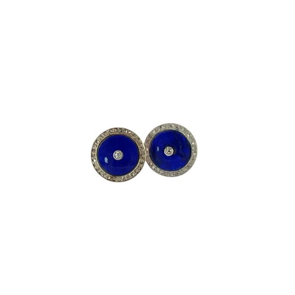 Antique 14ct Gold Blue Enamel Earrings – Victorian-Cut Diamonds