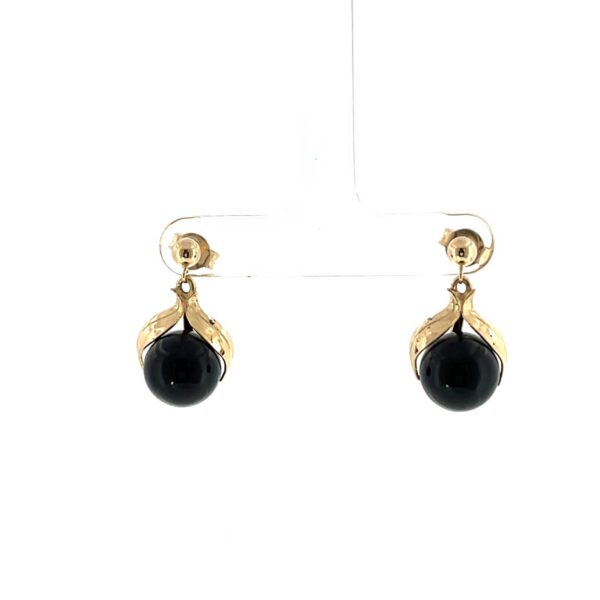 14ct Yellow Gold Drop Earrings, Set With Black Onyx Gemstones
