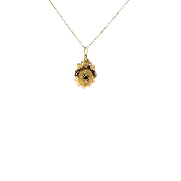 Vintage Emerald & Seed Pearl Pendant – 18ct Yellow Gold