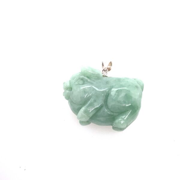 Carved Green Jade Pig Pendant with a 925 Silver Loop