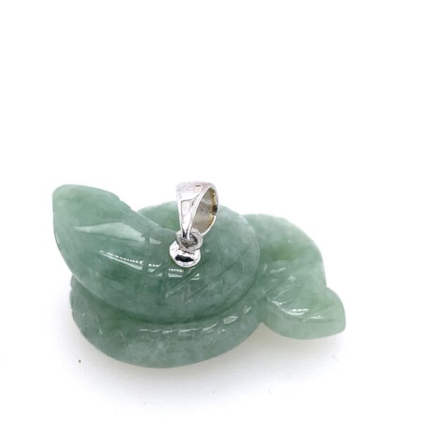Carved Chinese Green Jade Snake Pendant 925 Silver